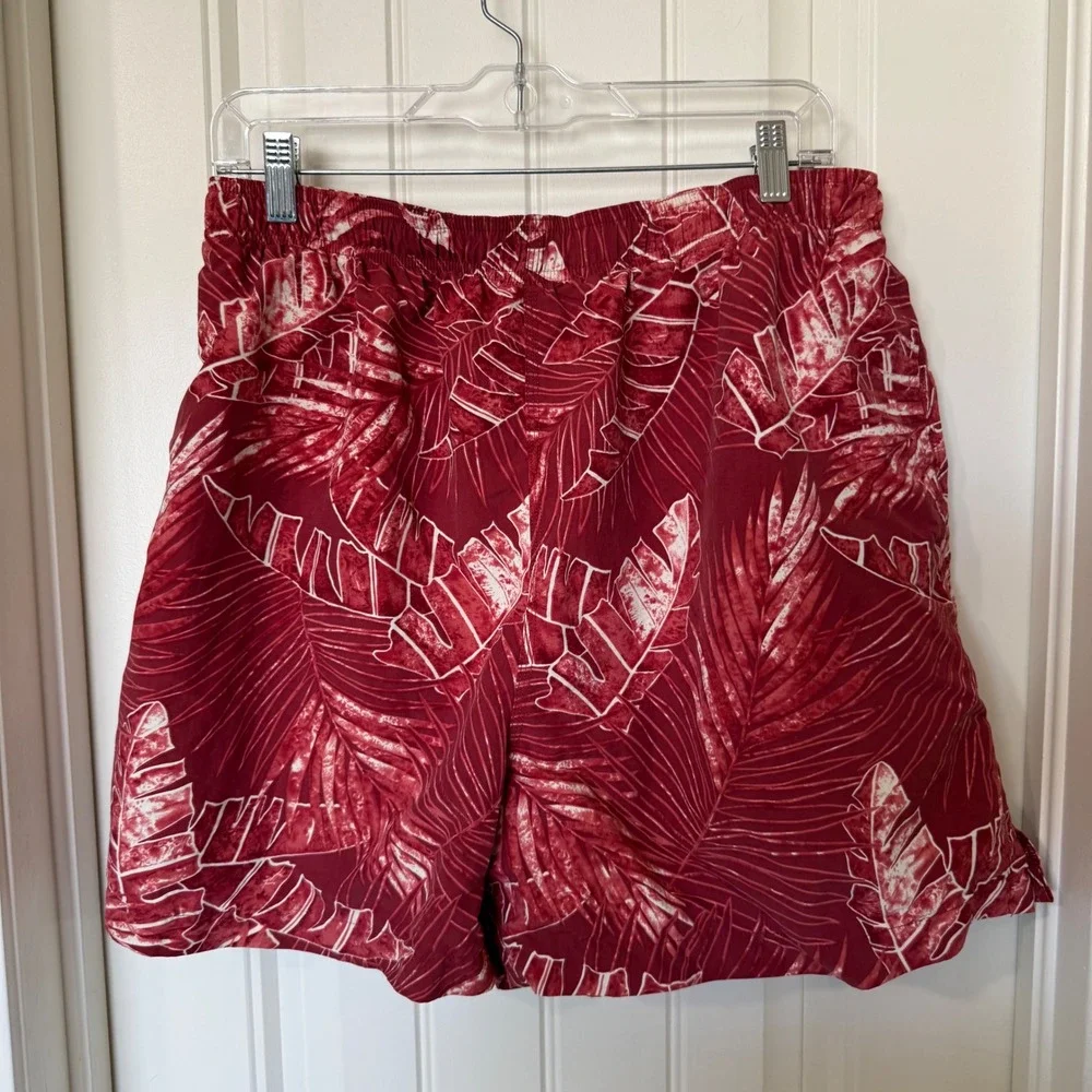 Tommy Bahama Swim Trunks Mens XL Red Tropical‎ Palm Leaf Excellent Quick Dry 5in